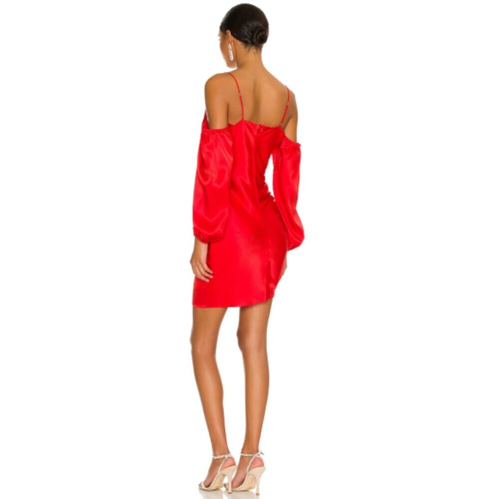 CINQ À SEPT 'Marsey' Silk-Satin Cold-Shoulder Mini Dress, Maraschino Cherry Red - Picture 3 of 3